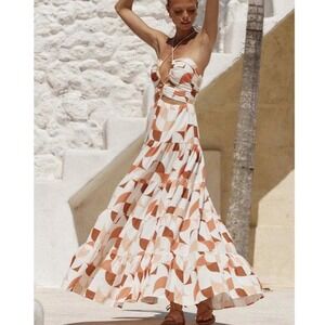Seven Wonders‎ Maxi Dress Halter Cut Out Geometric Print Summer Dress L